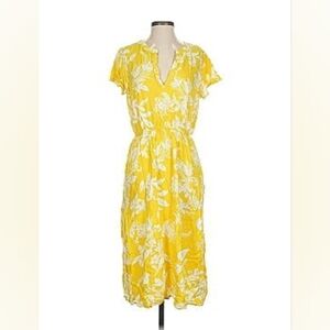 Liz Claiborne Women Size XL Short Sleeve Floral Midi Dress Yellow/white New